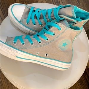 Turquoise/gray Converse high top